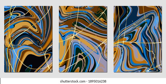 Set of textures with fluid acrylic paint effect. Liquid marble. Can be used for any kind of a design:wall decoration, postcard, brochure, fashion print, background, poster, cover. Vector template.	