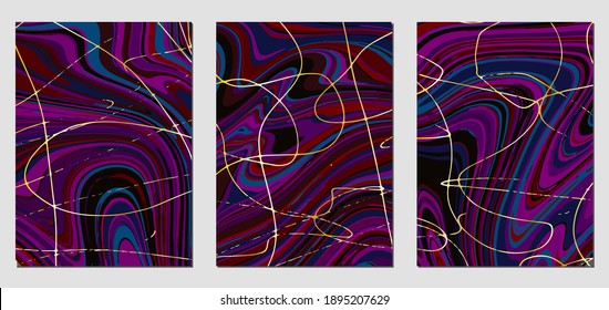 Conjunto de texturas con efecto de pintura acrílica fluida. Mármol líquido. Se puede utilizar para cualquier tipo de diseño: decoración de pared, postal, folleto, huella de moda, fondo, póster, cubierta. Plantilla de vectores.	
