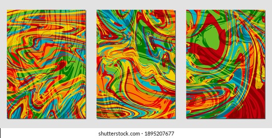Set of textures with fluid acrylic paint effect. Liquid marble. Can be used for any kind of a design:wall decoration, postcard, brochure, fashion print, background, poster, cover. Vector template.	