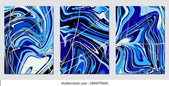 Conjunto de texturas con efecto de pintura acrílica fluida. Mármol líquido. Se puede utilizar para cualquier tipo de diseño: decoración de pared, postal, folleto, huella de moda, fondo, póster, cubierta. Plantilla de vectores.	