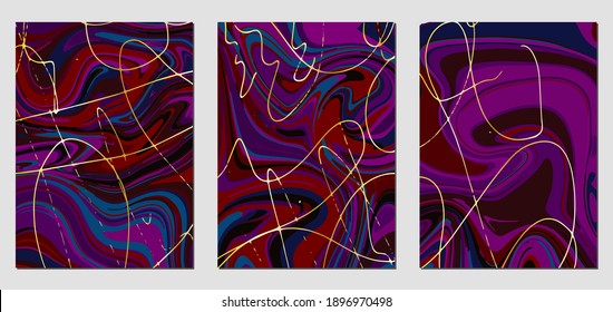 Set of textures with fluid acrylic paint effect. Liquid marble. Can be used for any kind of a design:wall decoration, postcard, brochure, fashion print, background, poster, cover. Vector template.	