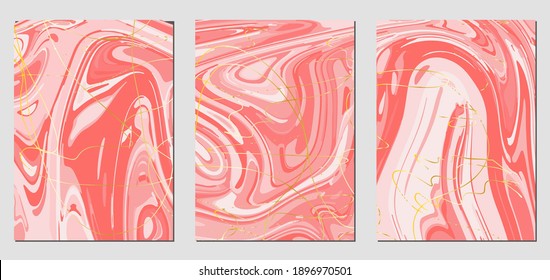 Set of textures with fluid acrylic paint effect. Liquid marble. Can be used for any kind of a design:wall decoration, postcard, brochure, fashion print, background, poster, cover. Vector template.	