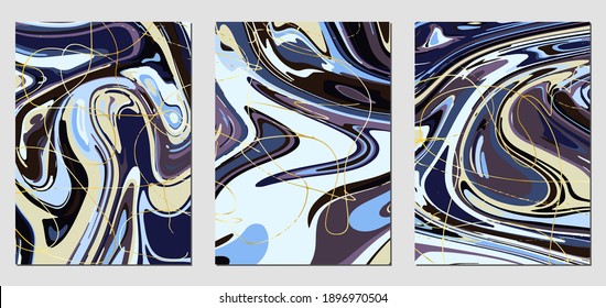 Set of textures with fluid acrylic paint effect. Liquid marble. Can be used for any kind of a design:wall decoration, postcard, brochure, fashion print, background, poster, cover. Vector template.	