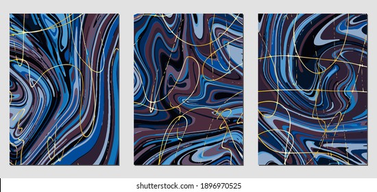 Set of textures with fluid acrylic paint effect. Liquid marble. Can be used for any kind of a design:wall decoration, postcard, brochure, fashion print, background, poster, cover. Vector template.	