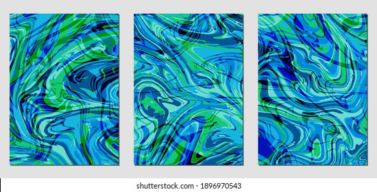 Set of textures with fluid acrylic paint effect. Liquid marble. Can be used for any kind of a design:wall decoration, postcard, brochure, fashion print, background, poster, cover. Vector template.	