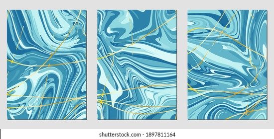 Satz von Texturen mit flüssigem Acrylfarbeffekt. Flüssiger Marmor. Kann für jede Art von Design verwendet werden: Wanddekoration, Postkarte, Broschüre, Modedruck, Hintergrund, Poster, Deckel. Vektorvorlage.	