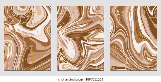 Set of textures with fluid acrylic paint effect. Liquid marble. Can be used for any kind of a design:wall decoration, postcard, brochure, fashion print, background, poster, cover. Vector template.	