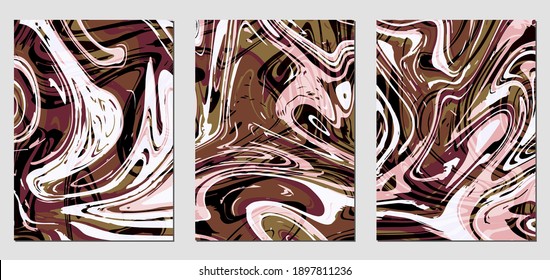 Conjunto de texturas con efecto de pintura acrílica fluida. Mármol líquido. Se puede utilizar para cualquier tipo de diseño: decoración de pared, postal, folleto, huella de moda, fondo, póster, cubierta. Plantilla de vectores.	