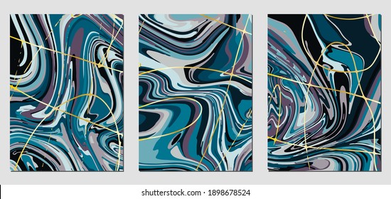 Set of textures with fluid acrylic paint effect. Liquid marble. Can be used for any kind of a design:wall decoration, postcard, brochure, fashion print, background, poster, cover. Vector template.	