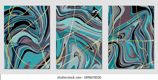 Conjunto de texturas con efecto de pintura acrílica fluida. Mármol líquido. Se puede utilizar para cualquier tipo de diseño: decoración de pared, postal, folleto, huella de moda, fondo, póster, cubierta. Plantilla de vectores.	