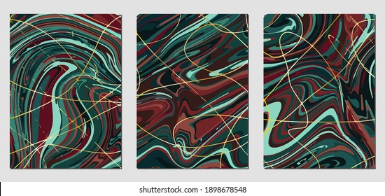 Set of textures with fluid acrylic paint effect. Liquid marble. Can be used for any kind of a design:wall decoration, postcard, brochure, fashion print, background, poster, cover. Vector template.	