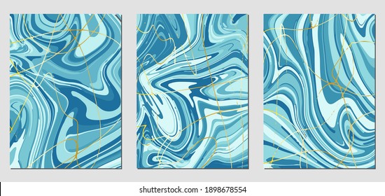 Set of textures with fluid acrylic paint effect. Liquid marble. Can be used for any kind of a design:wall decoration, postcard, brochure, fashion print, background, poster, cover. Vector template.	
