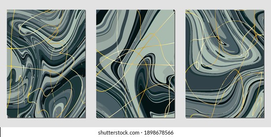 Set of textures with fluid acrylic paint effect. Liquid marble. Can be used for any kind of a design:wall decoration, postcard, brochure, fashion print, background, poster, cover. Vector template.	
