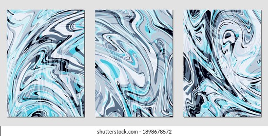 Set of textures with fluid acrylic paint effect. Liquid marble. Can be used for any kind of a design:wall decoration, postcard, brochure, fashion print, background, poster, cover. Vector template.	