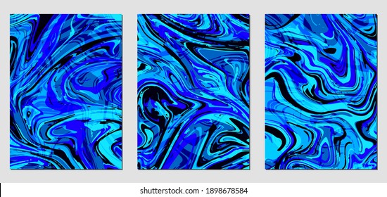 Set of textures with fluid acrylic paint effect. Liquid marble. Can be used for any kind of a design:wall decoration, postcard, brochure, fashion print, background, poster, cover. Vector template.	