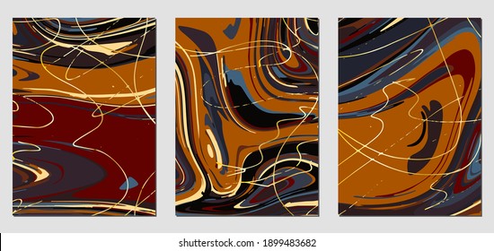 Set of textures with fluid acrylic paint effect. Liquid marble. Can be used for any kind of a design:wall decoration, postcard, brochure, fashion print, background, poster, cover. Vector template.	