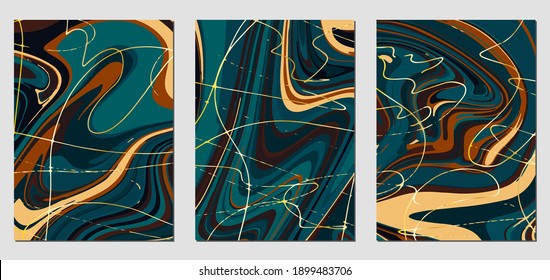 Set of textures with fluid acrylic paint effect. Liquid marble. Can be used for any kind of a design:wall decoration, postcard, brochure, fashion print, background, poster, cover. Vector template.	