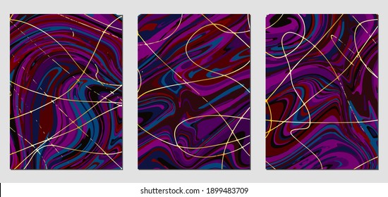 Set of textures with fluid acrylic paint effect. Liquid marble. Can be used for any kind of a design:wall decoration, postcard, brochure, fashion print, background, poster, cover. Vector template.	