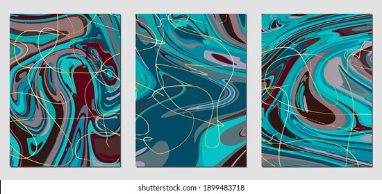 Conjunto de texturas con efecto de pintura acrílica fluida. Mármol líquido. Se puede utilizar para cualquier tipo de diseño: decoración de pared, postal, folleto, huella de moda, fondo, póster, cubierta. Plantilla de vectores.	