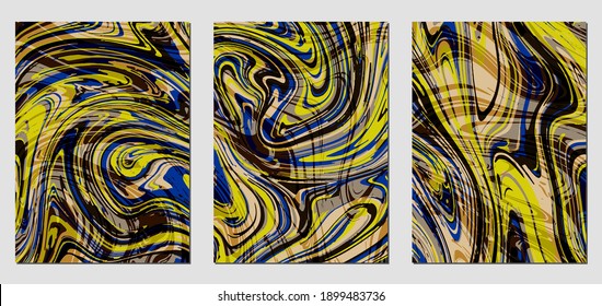 Set of textures with fluid acrylic paint effect. Liquid marble. Can be used for any kind of a design:wall decoration, postcard, brochure, fashion print, background, poster, cover. Vector template.	