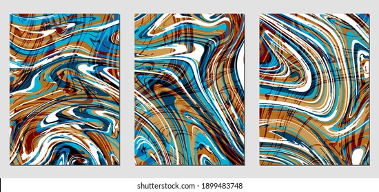 Conjunto de texturas con efecto de pintura acrílica fluida. Mármol líquido. Se puede utilizar para cualquier tipo de diseño: decoración de pared, postal, folleto, huella de moda, fondo, póster, cubierta. Plantilla de vectores.	