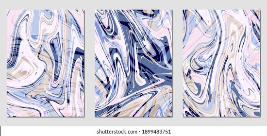 Set of textures with fluid acrylic paint effect. Liquid marble. Can be used for any kind of a design:wall decoration, postcard, brochure, fashion print, background, poster, cover. Vector template.	