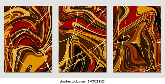 Conjunto de texturas con efecto de pintura acrílica fluida. Mármol líquido. Se puede utilizar para cualquier tipo de diseño: decoración de pared, postal, folleto, huella de moda, fondo, póster, cubierta. Plantilla de vectores.	