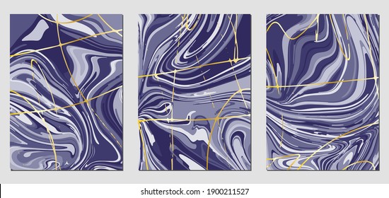 Conjunto de texturas con efecto de pintura acrílica fluida. Mármol líquido. Se puede utilizar para cualquier tipo de diseño: decoración de pared, postal, folleto, huella de moda, fondo, póster, cubierta. Plantilla de vectores.	