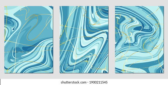 Set of textures with fluid acrylic paint effect. Liquid marble. Can be used for any kind of a design:wall decoration, postcard, brochure, fashion print, background, poster, cover. Vector template.	