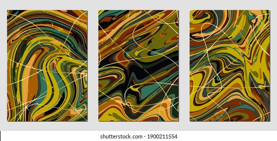 Set of textures with fluid acrylic paint effect. Liquid marble. Can be used for any kind of a design:wall decoration, postcard, brochure, fashion print, background, poster, cover. Vector template.	