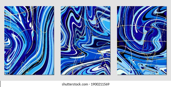 Set of textures with fluid acrylic paint effect. Liquid marble. Can be used for any kind of a design:wall decoration, postcard, brochure, fashion print, background, poster, cover. Vector template.	