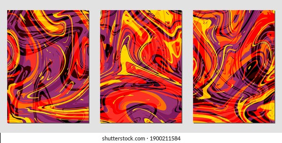 Set of textures with fluid acrylic paint effect. Liquid marble. Can be used for any kind of a design:wall decoration, postcard, brochure, fashion print, background, poster, cover. Vector template.	