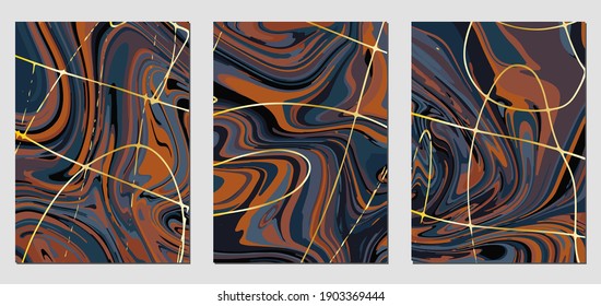 Set of textures with fluid acrylic paint effect. Liquid marble. Can be used for any kind of a design:wall decoration, postcard, brochure, fashion print, background, poster, cover. Vector template.	