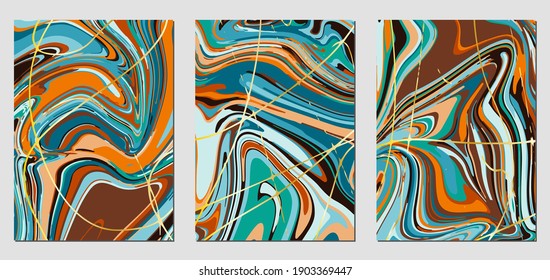 Set of textures with fluid acrylic paint effect. Liquid marble. Can be used for any kind of a design:wall decoration, postcard, brochure, fashion print, background, poster, cover. Vector template.	
