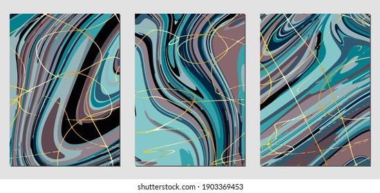 Set of textures with fluid acrylic paint effect. Liquid marble. Can be used for any kind of a design:wall decoration, postcard, brochure, fashion print, background, poster, cover. Vector template.	