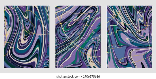 Set of textures with fluid acrylic paint effect. Liquid marble. Can be used for any kind of a design:wall decoration, postcard, brochure, fashion print, background, poster, cover. Vector template.	