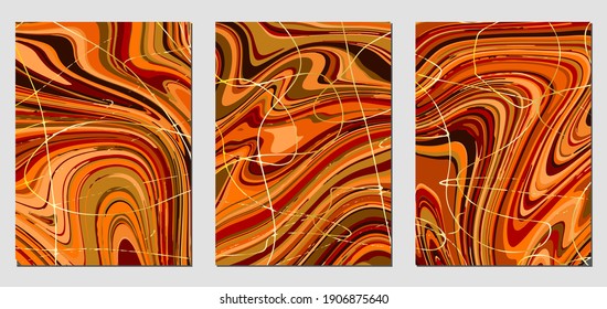 Set of textures with fluid acrylic paint effect. Liquid marble. Can be used for any kind of a design:wall decoration, postcard, brochure, fashion print, background, poster, cover. Vector template.	