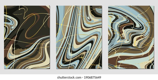 Set of textures with fluid acrylic paint effect. Liquid marble. Can be used for any kind of a design:wall decoration, postcard, brochure, fashion print, background, poster, cover. Vector template.	