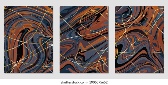 Set of textures with fluid acrylic paint effect. Liquid marble. Can be used for any kind of a design:wall decoration, postcard, brochure, fashion print, background, poster, cover. Vector template.	