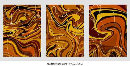 Set of textures with fluid acrylic paint effect. Liquid marble. Can be used for any kind of a design:wall decoration, postcard, brochure, fashion print, background, poster, cover. Vector template.	