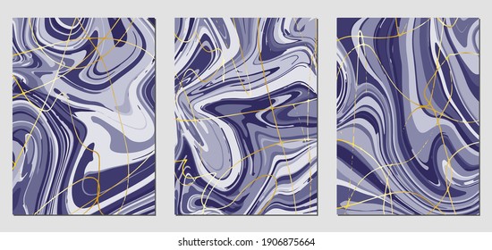 Set of textures with fluid acrylic paint effect. Liquid marble. Can be used for any kind of a design:wall decoration, postcard, brochure, fashion print, background, poster, cover. Vector template.	