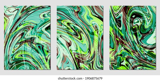 Set of textures with fluid acrylic paint effect. Liquid marble. Can be used for any kind of a design:wall decoration, postcard, brochure, fashion print, background, poster, cover. Vector template.	