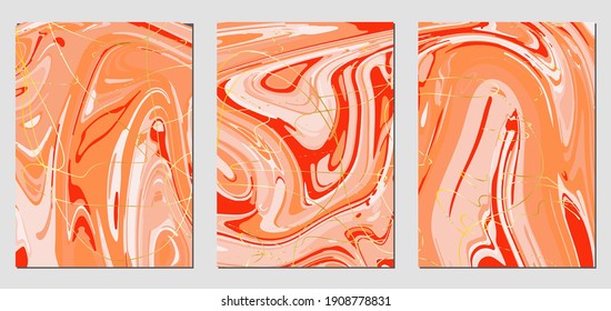Set of textures with fluid acrylic paint effect. Liquid marble. Can be used for any kind of a design:wall decoration, postcard, brochure, fashion print, background, poster, cover. Vector template.	