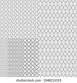 Set of textures of metal grids and grates on a white background. Five elements of decoration of walls and fabrics.
