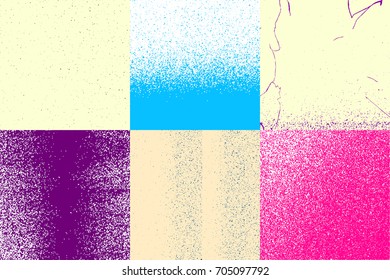 A set of textures of noise and dust. Grunge background. Scratches, Grains, Squares, Gradients. Place above any object to create a coarse effect.