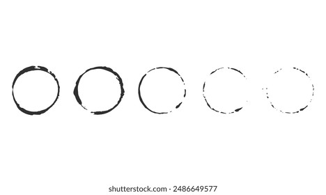 Un conjunto de texturas: marcas redondas de gafas con tinta. Ilustración vectorial.