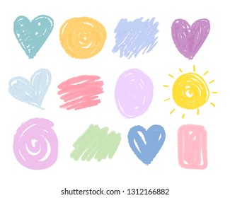 A set of textures strokes of chalk and charcoal. Pastel colors vector brush strokes.