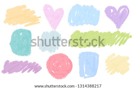 A set of textures strokes of chalk and charcoal. Pastel colors.
