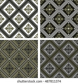 Set of textures of various colored rombus with pattern
