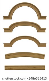 Set of textures of wooden classical arches. Vector.